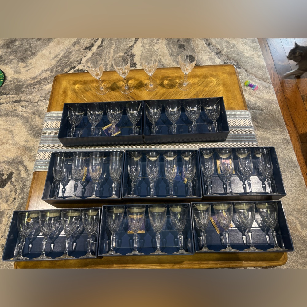 Vintage Preludio Capri Cut Crystal Water Wine and Champagne Glasses - Clear 36p